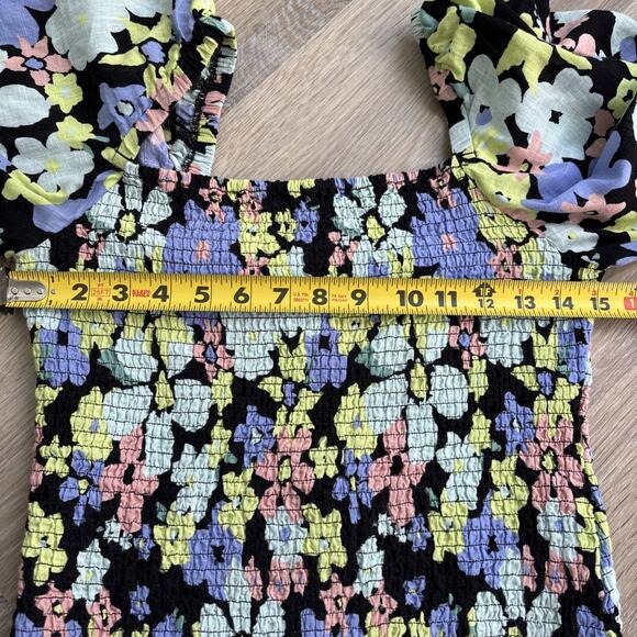 Free People Top blouse Women's Small Cottage Core Floral Elastic Bodice fitted - Picture 12 of 12